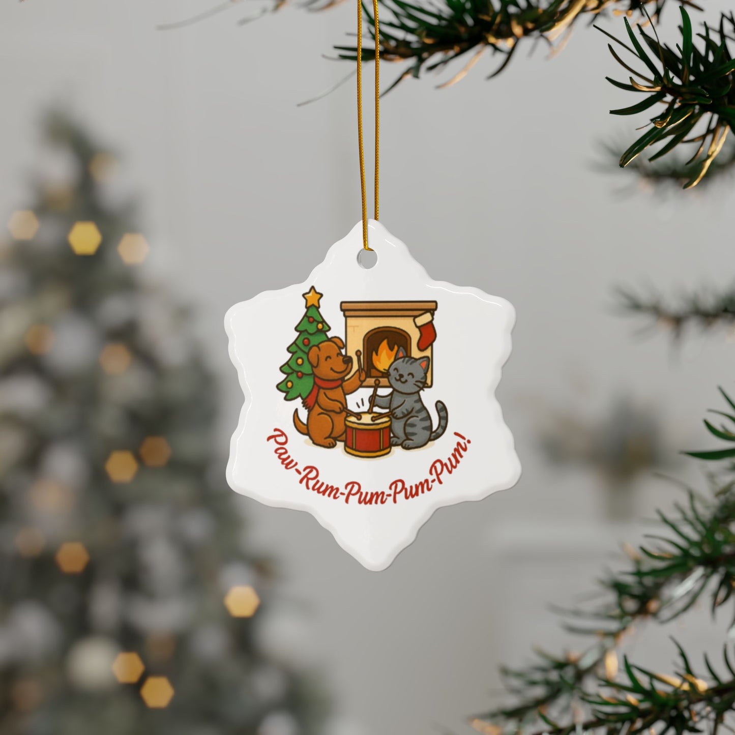 Ornament Set - paw-rum-pum-pum-pum Animals - 2-Side Print Ceramic Ornaments (1pc, 3pcs, 5pcs, 10pcs)