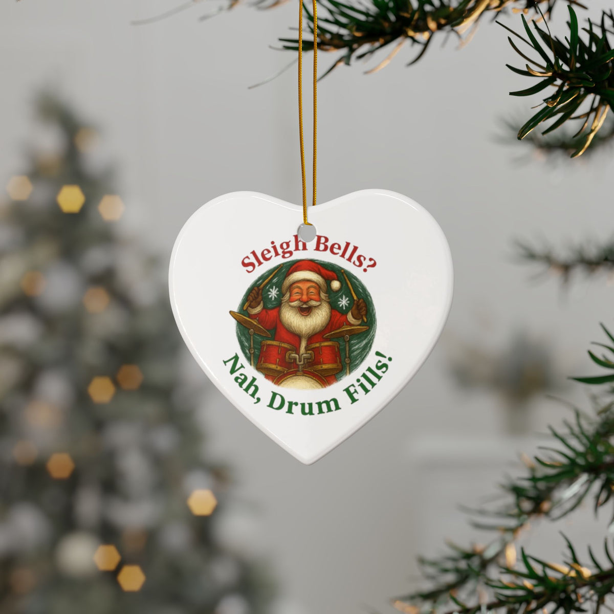Ceramic Ornaments - Santa Tells a Joke Sleigh Bells Nah, Drum Fills - Christmas Decor