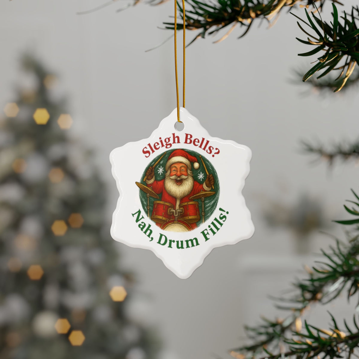 Ceramic Ornaments - Santa Tells a Joke Sleigh Bells Nah, Drum Fills - Christmas Decor
