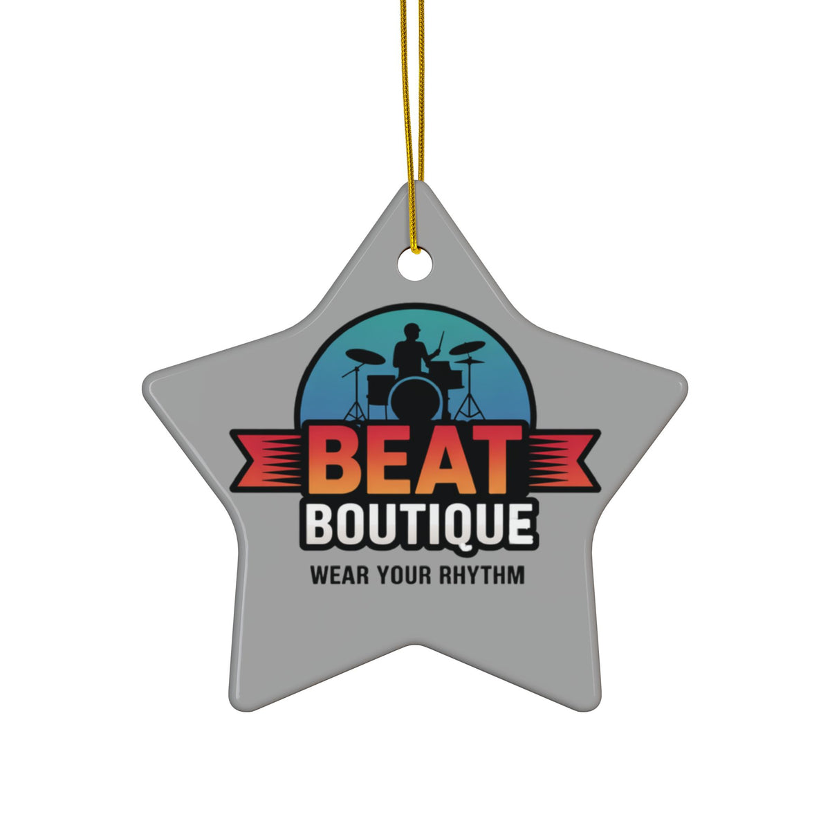 Drummer Logo Ceramic Ornament — 'Beat Boutique: Wear Your Rhythm' Holiday Decoration