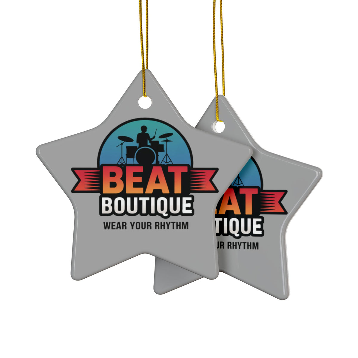 Drummer Logo Ceramic Ornament — 'Beat Boutique: Wear Your Rhythm' Holiday Decoration