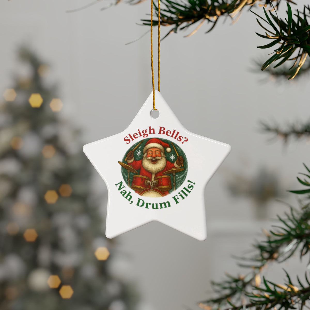 Ceramic Ornaments - Santa Tells a Joke Sleigh Bells Nah, Drum Fills - Christmas Decor