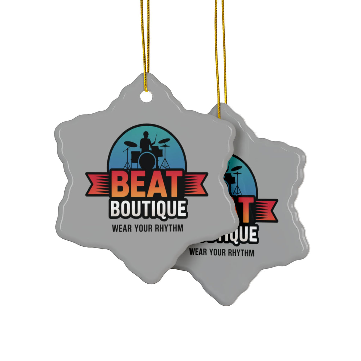 Drummer Logo Ceramic Ornament — 'Beat Boutique: Wear Your Rhythm' Holiday Decoration