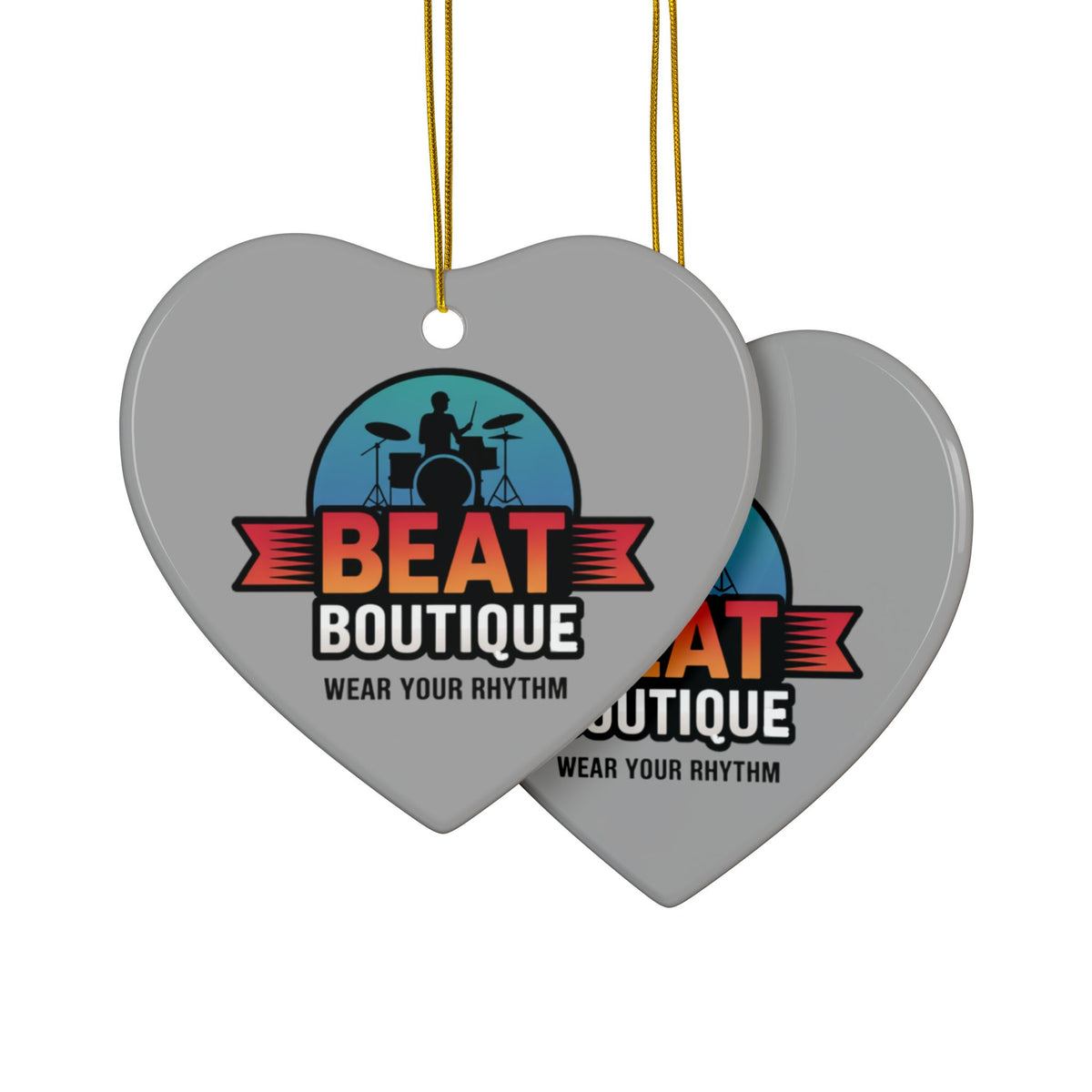 Drummer Logo Ceramic Ornament — 'Beat Boutique: Wear Your Rhythm' Holiday Decoration