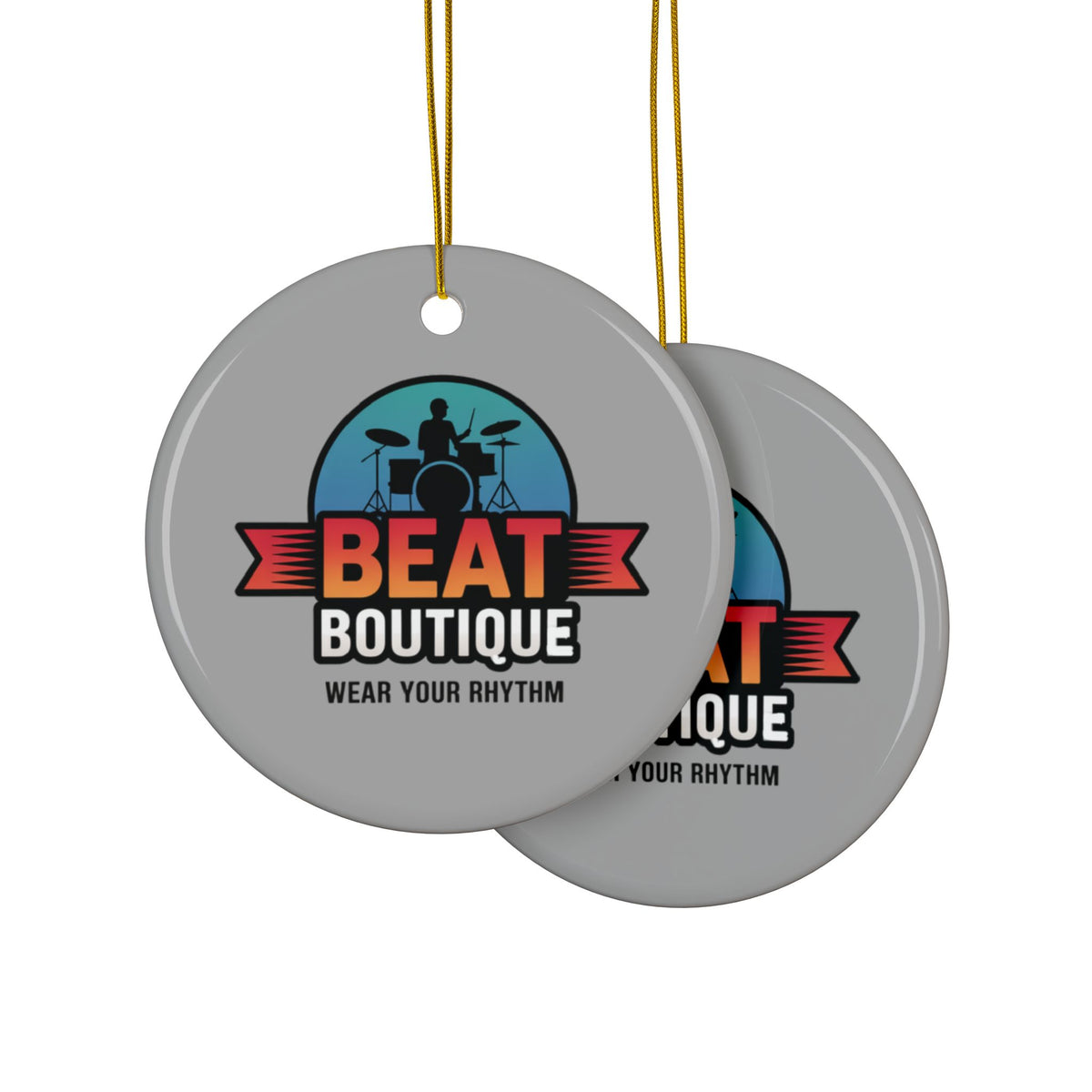 Drummer Logo Ceramic Ornament — 'Beat Boutique: Wear Your Rhythm' Holiday Decoration