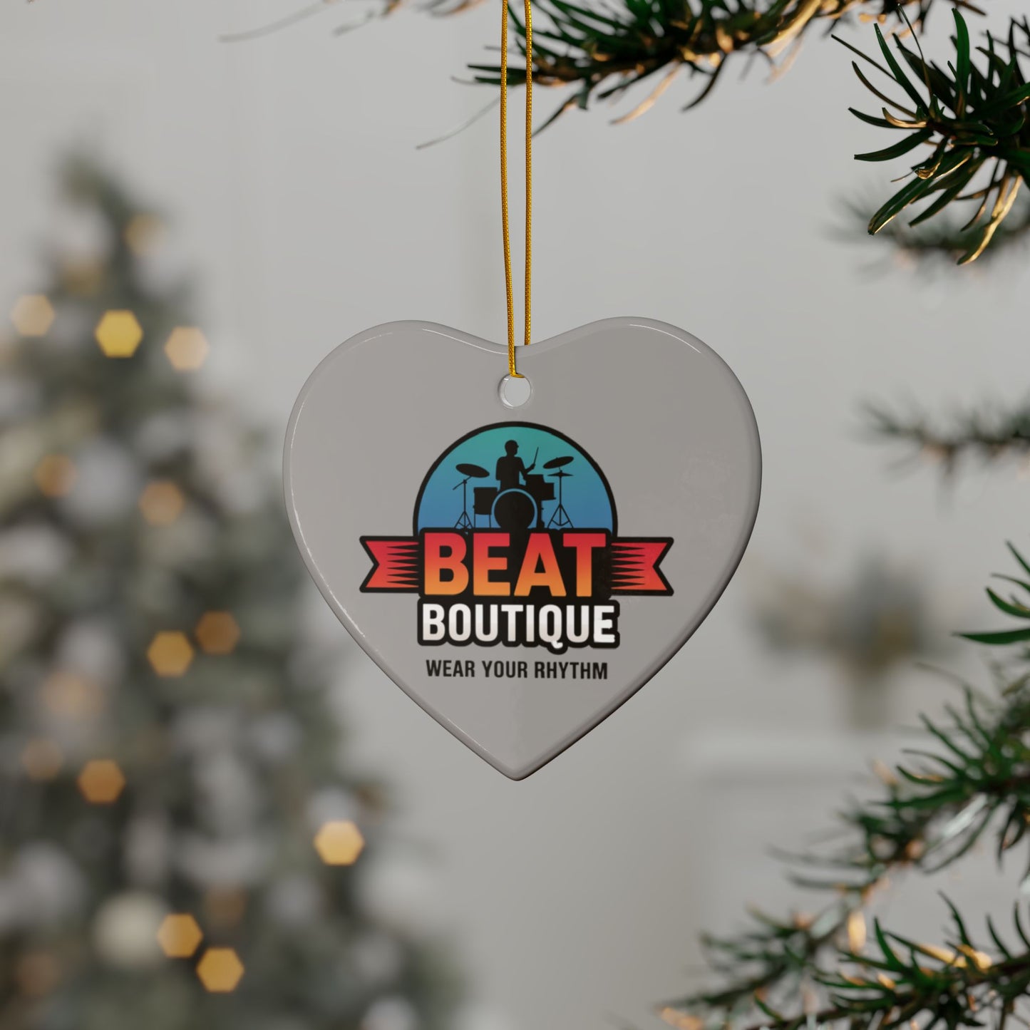 Drummer Logo Ceramic Ornament — 'Beat Boutique: Wear Your Rhythm' Holiday Decoration