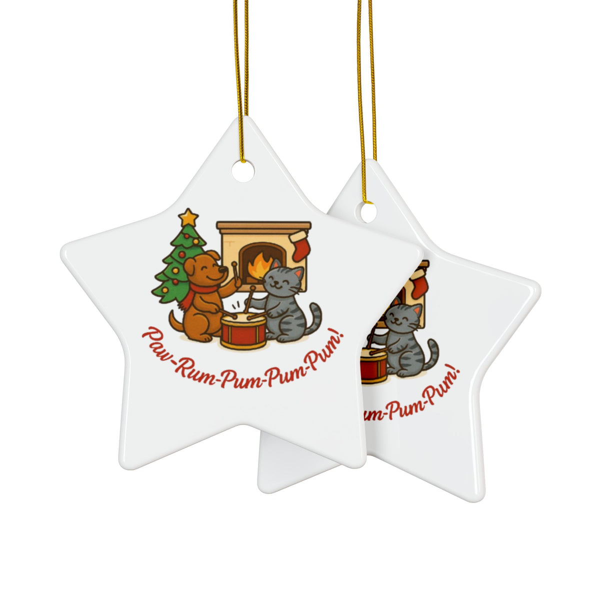 Ornament Set - paw-rum-pum-pum-pum Animals - 2-Side Print Ceramic Ornaments (1pc, 3pcs, 5pcs, 10pcs)