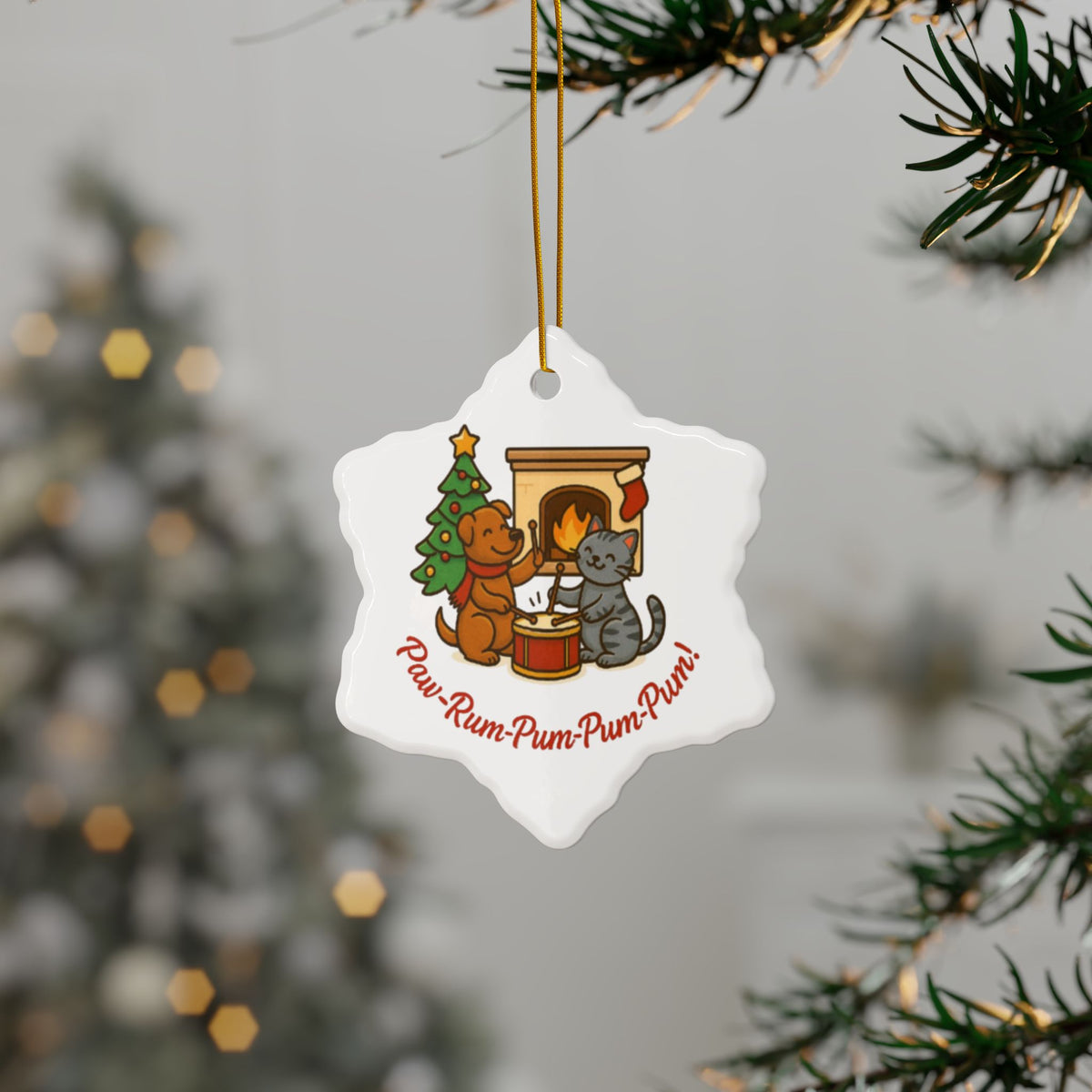 Ornament Set - paw-rum-pum-pum-pum Animals - 2-Side Print Ceramic Ornaments (1pc, 3pcs, 5pcs, 10pcs)