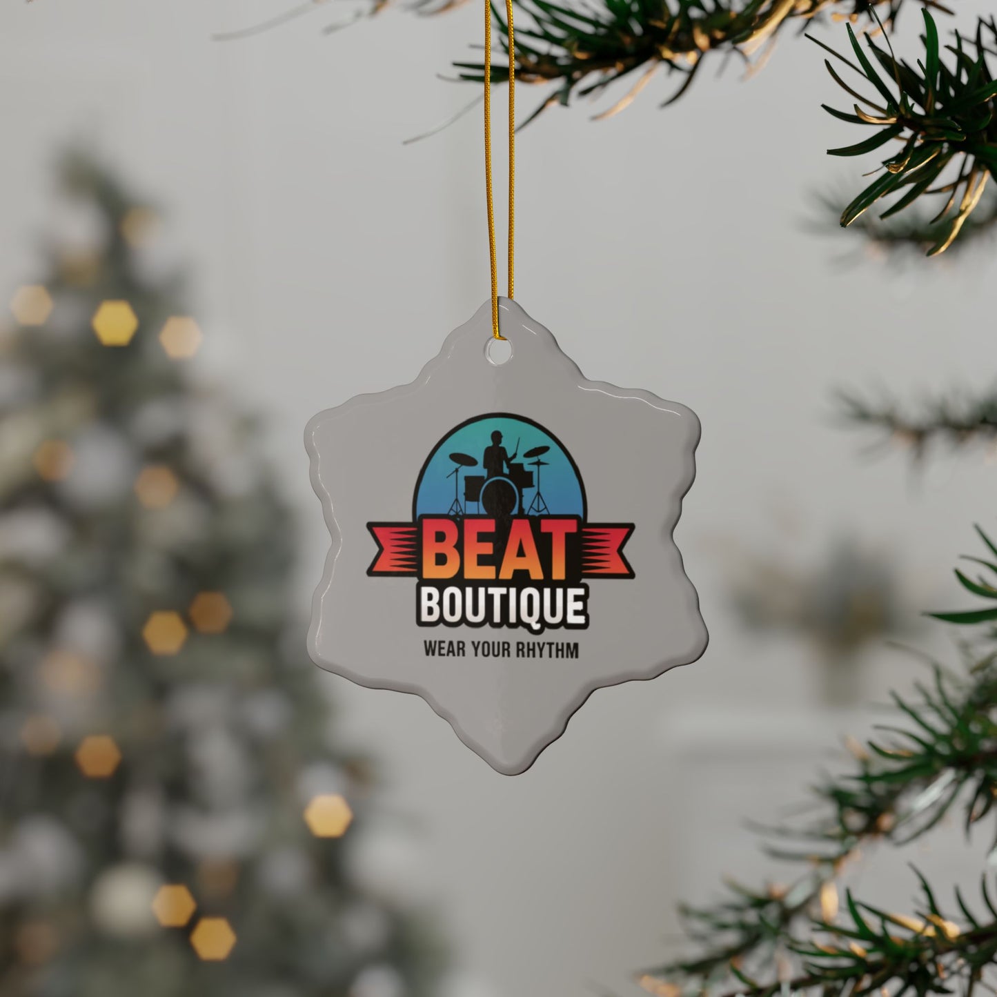 Drummer Logo Ceramic Ornament — 'Beat Boutique: Wear Your Rhythm' Holiday Decoration