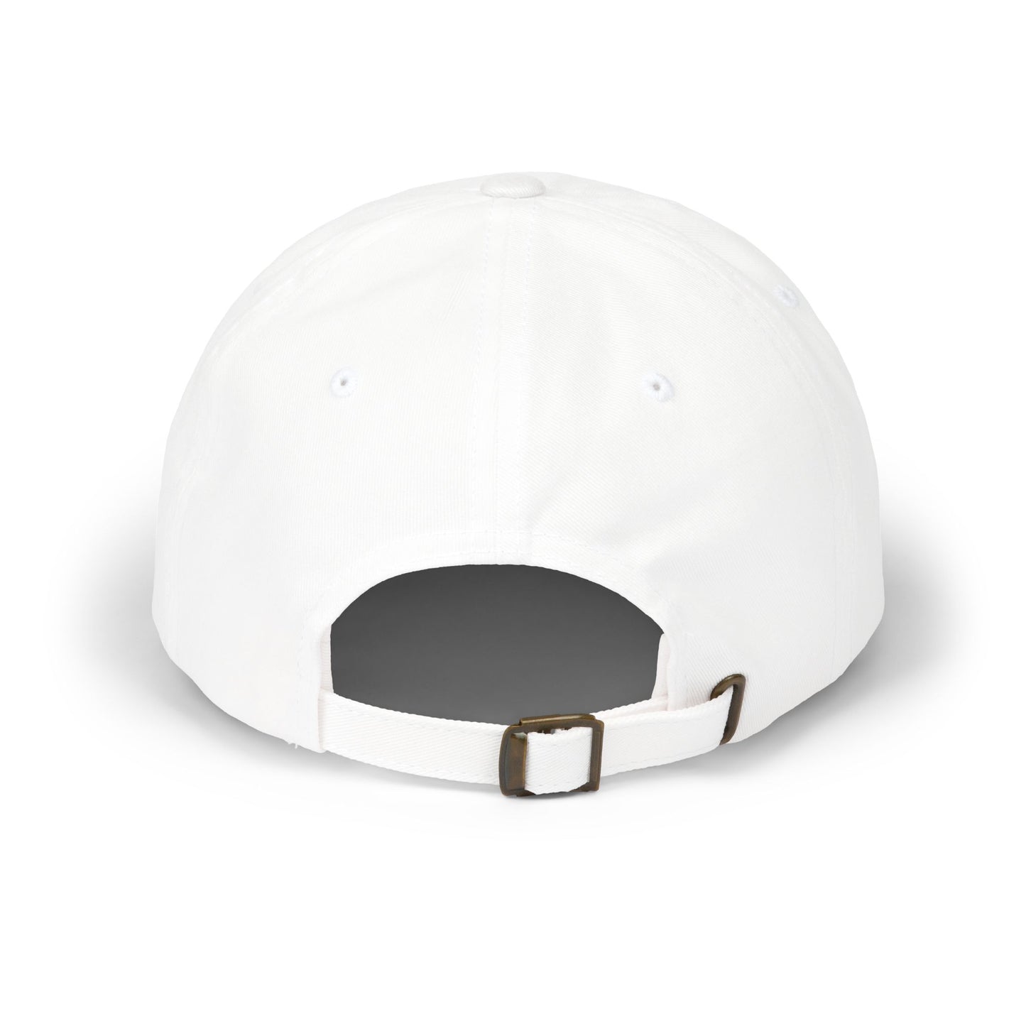 White baseball cap with strap on a plain background