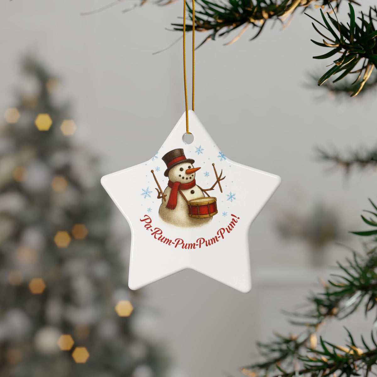 Ceramic Ornaments Snowman Drumming Decoration - 2-Side Print, 1pc, 3pcs, 5pcs, 10pcs