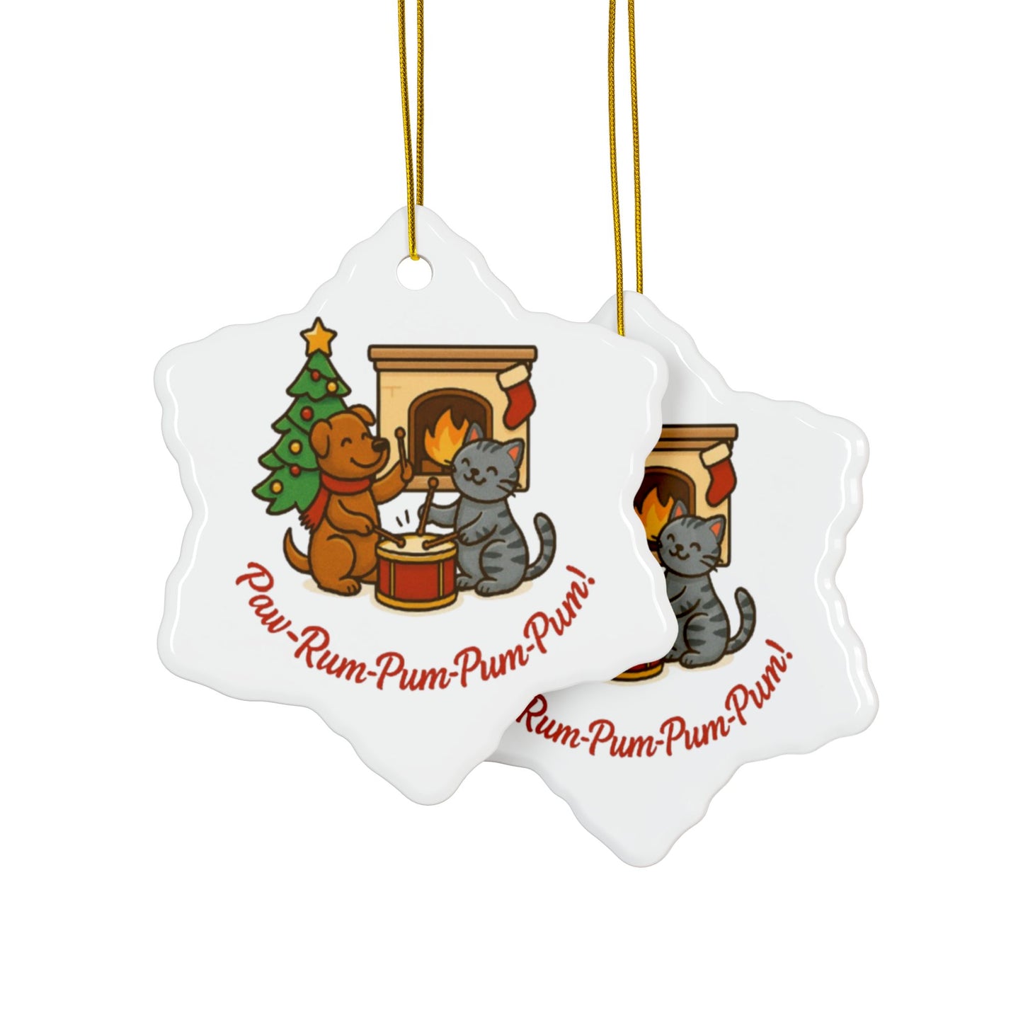 Ornament Set - paw-rum-pum-pum-pum Animals - 2-Side Print Ceramic Ornaments (1pc, 3pcs, 5pcs, 10pcs)