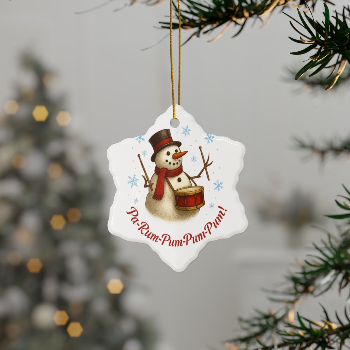 Ceramic Ornaments Snowman Drumming Decoration - 2-Side Print, 1pc, 3pcs, 5pcs, 10pcs