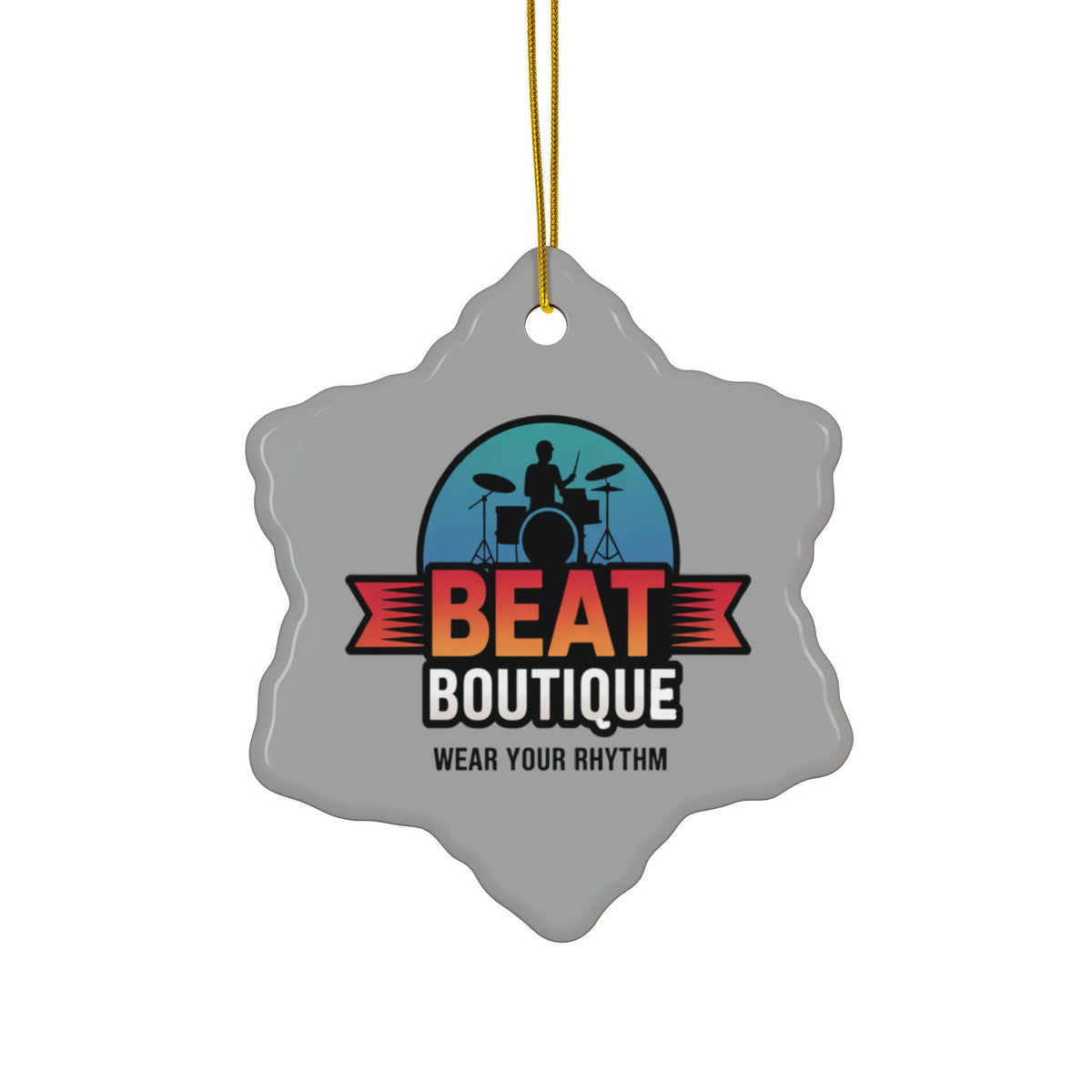 Drummer Logo Ceramic Ornament — 'Beat Boutique: Wear Your Rhythm' Holiday Decoration