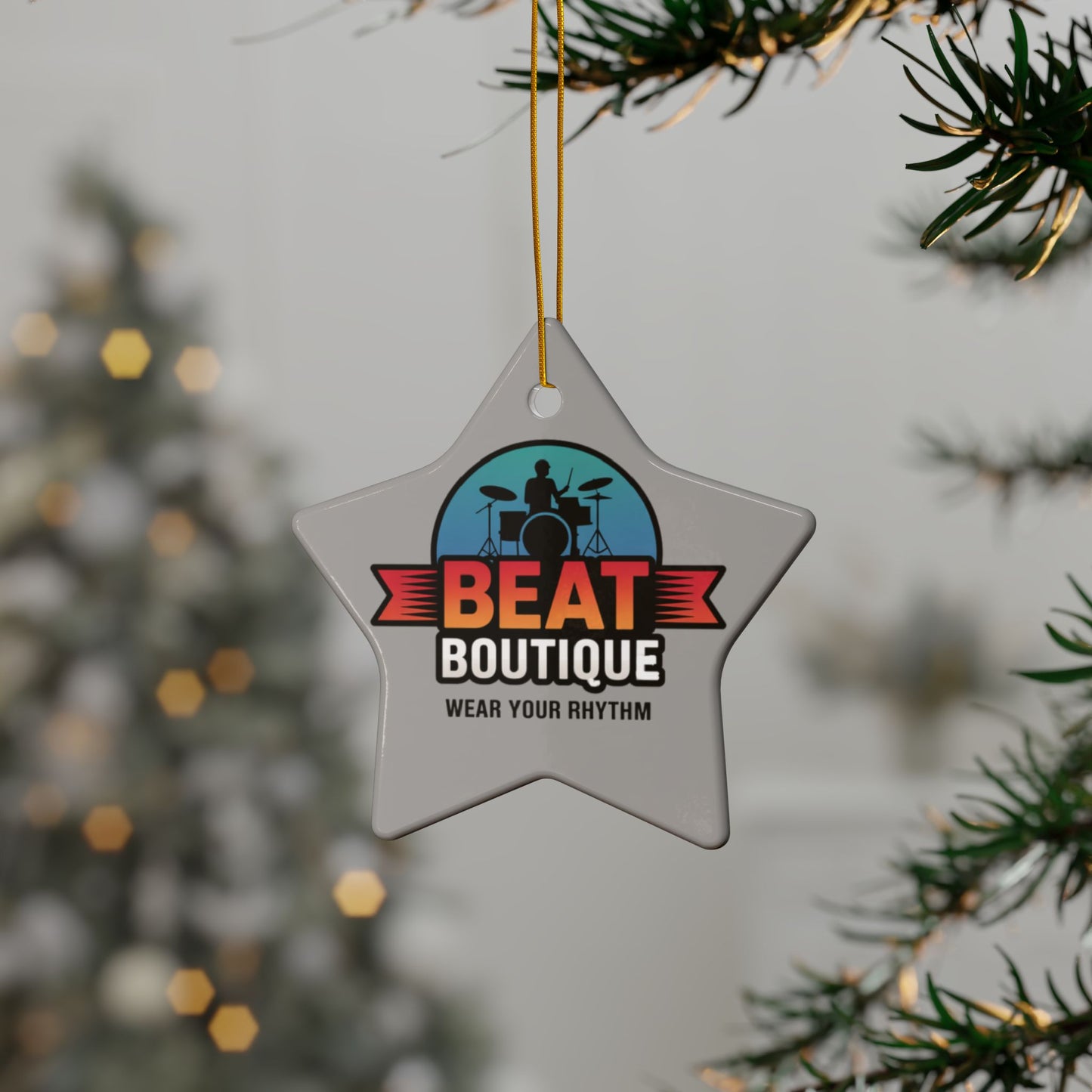 Drummer Logo Ceramic Ornament — 'Beat Boutique: Wear Your Rhythm' Holiday Decoration