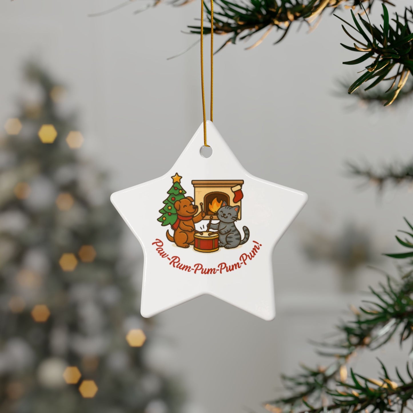 Ornament Set - paw-rum-pum-pum-pum Animals - 2-Side Print Ceramic Ornaments (1pc, 3pcs, 5pcs, 10pcs)