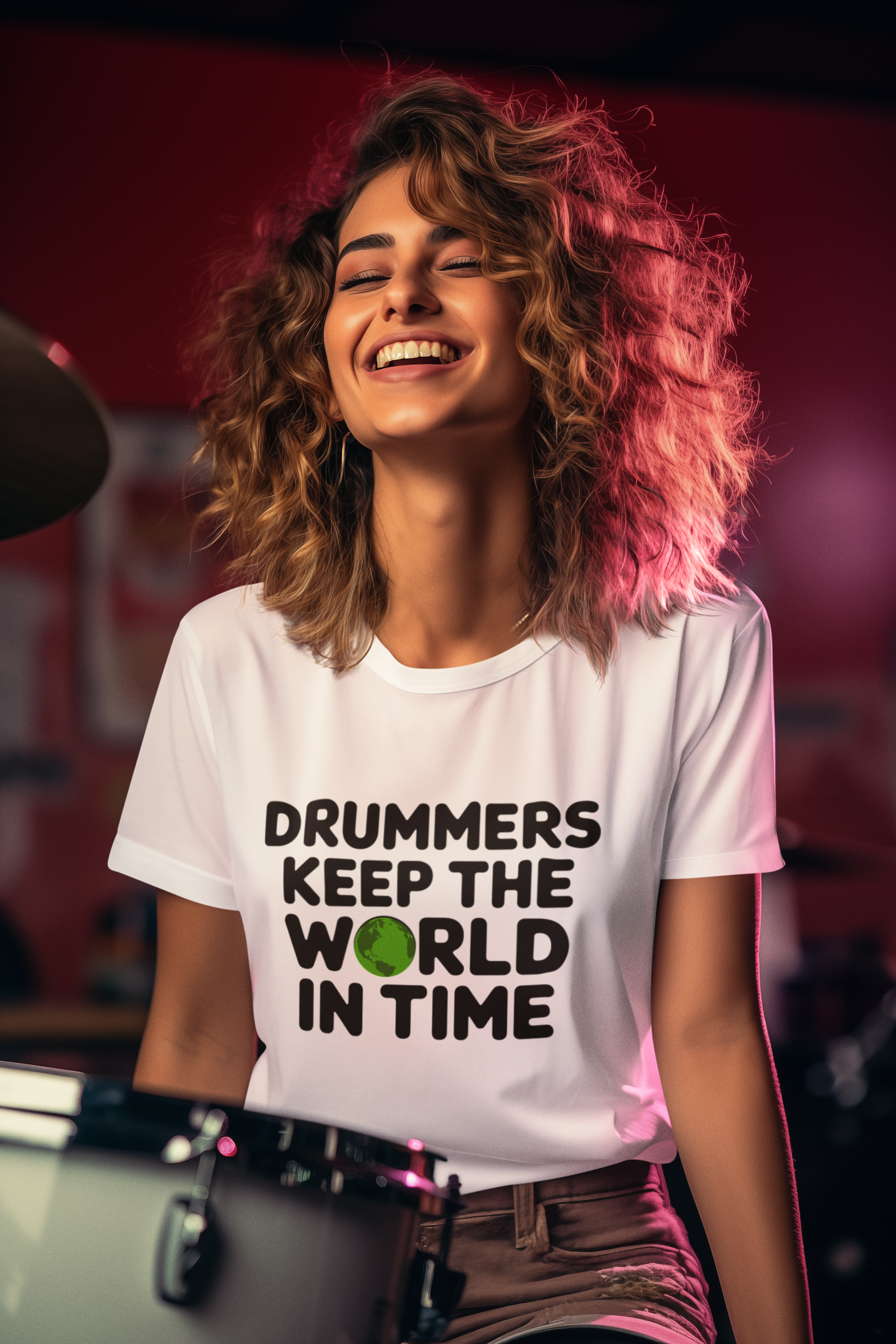 t-shirt-mockup-featuring-an-ai-created-joyful-woman-playing-the-drums